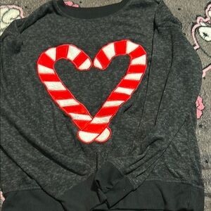 Secret Treasures Gray Pajama Top with Red Candy Cane Heart